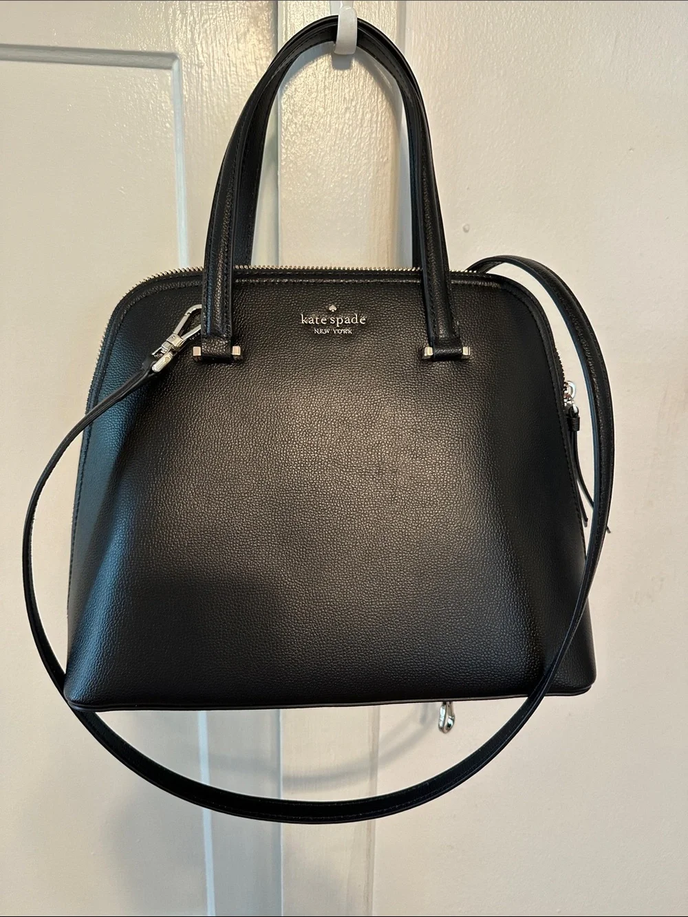 Kate Spake Black Leather Dome Satchel with Removable Strap